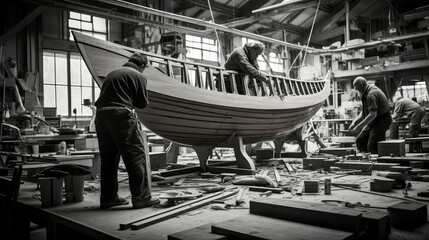 vessel building a boat - obrazy, fototapety, plakaty