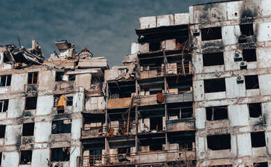 destroyed and burned houses in the city Russia Ukraine war