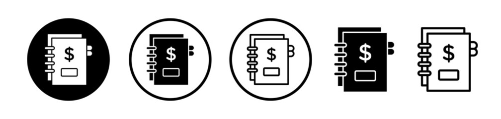 Accounting Ledger Line Icon. Financial journal coins icon in black and white color. - obrazy, fototapety, plakaty