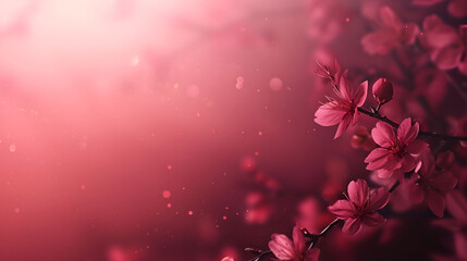 with free space sakura on dark cherry background with space for text