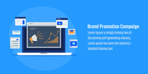 Brand marketing campaign, brand promotion, digital advertising, brand performance monitoring, Sales analytics, vector illustration banner