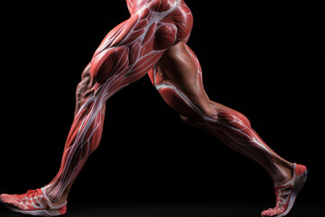 Human body made of muscle maps over black background. Health concept, medical institutions, hospitals
