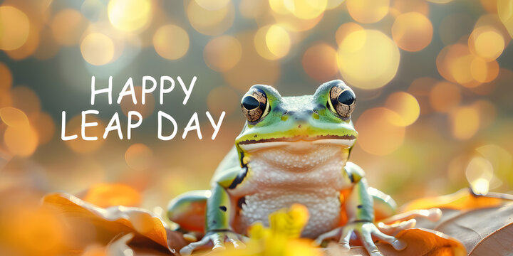 Green frog. 29 February happy leap year day concept