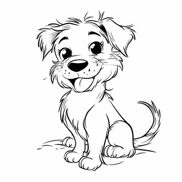 Vector image of a cute cartoon dog in black and white colors. Coloring page.