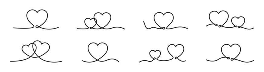 Poster Continuous line art drawn hearts. Doodle hearts. Linear heart. Simple line hearts © Vlad Ra27