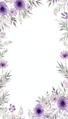 Watercolor soft purple flower border for wedding, birthday, card, background, invitation, wallpaper, sticker, decoration etc.