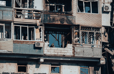 destroyed and burned houses in the city Russia Ukraine war