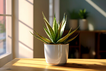 Minimalist pot with succulent as interior decoration. AI generated