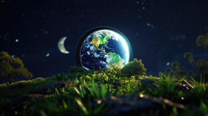 Obraz na płótnie Canvas Earth Globe in Nighttime Nature Setting