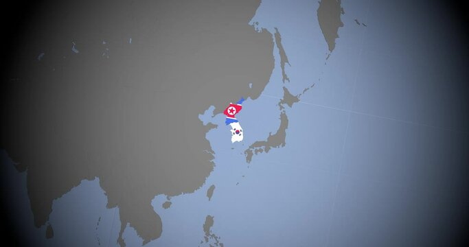South Korea and North Korea on map. Possible conflict between north and south.
