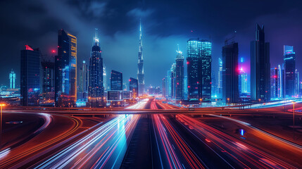 Fototapeta na wymiar Night light view of Dubai 2