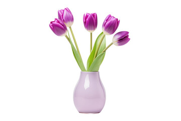 Purple Tulip Vase Display Isolated On Transparent Background