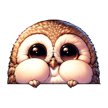 owl peeking, animal cartoon design. PNG Transparent isolated background