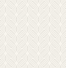 Seamless pattern. Geometric linear thin striped ornament. Stylish monochrome background. Vector repeating texture with winding linear tapes.