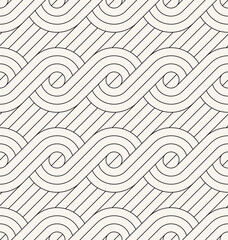 Seamless pattern. Geometric linear thin striped ornament. Stylish monochrome background. Vector repeating texture with winding linear tapes.