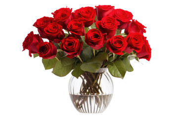 Red Roses in a Vase Isolated On Transparent Background
