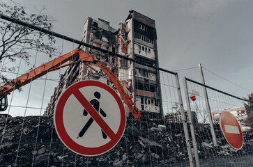 destroyed and burned houses in the city Russia Ukraine war