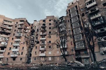 destroyed and burned houses in the city Russia Ukraine war