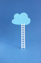 White success ladder leading towards cloud in blue studio