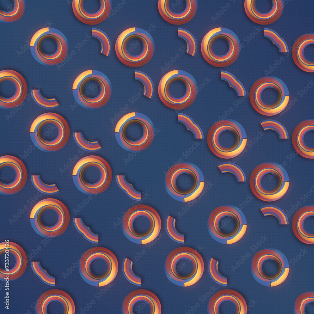 Poster Bright pattern of multicolored circles. Contemporary and artistic style. 3d rendering digital illustration