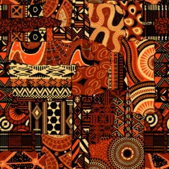 Ingelijste posters Afrikaanse Motieven Traditional ethnic African fabric patchwork wallpaper vintage abstract vector seamless pattern for fabric shirt wallpaper card cloth tablecloth pillow  © PrintingSociety