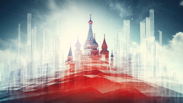 Russia business, investments, trading, stock exchange. graph with Russian temple background. Investor and stock quotes