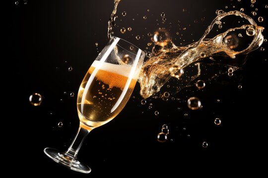 Champagne Bubbles: Rising bubbles in a freshly poured glass of champagne.