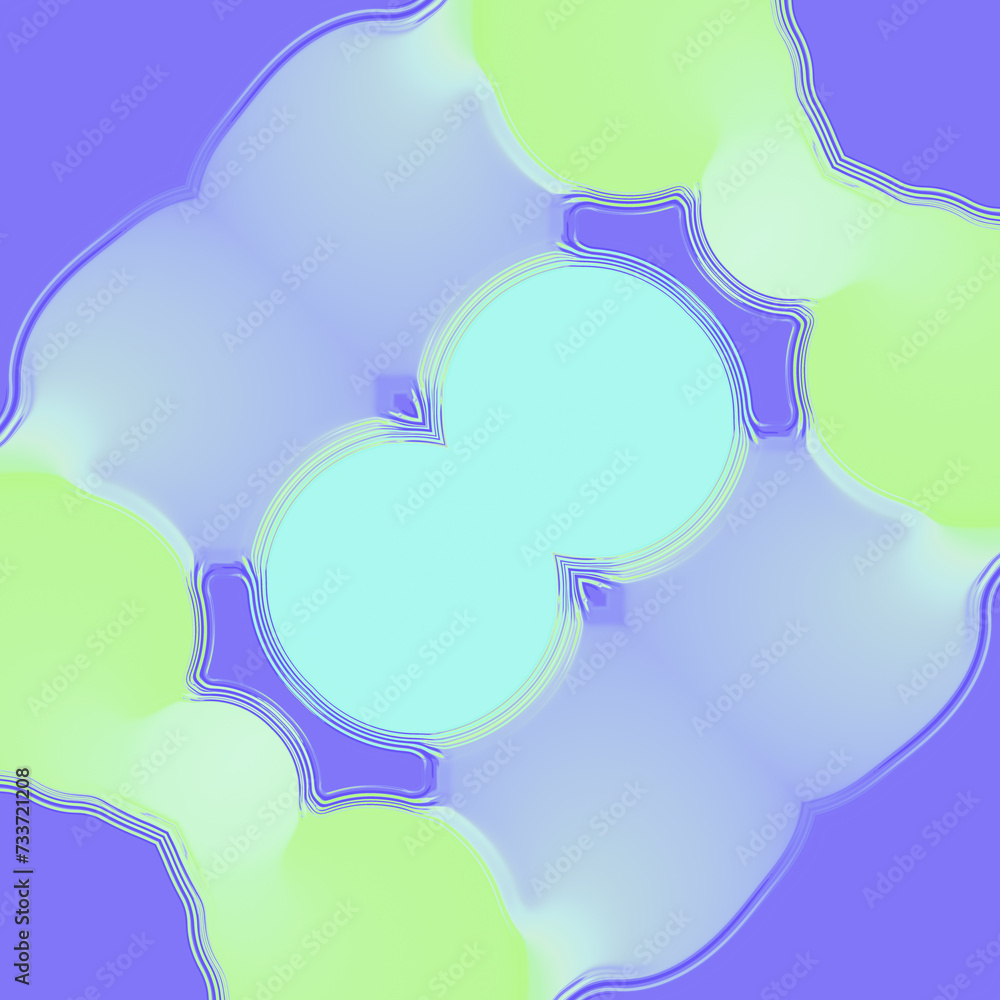 Poster digital illustration with an abstract style. with neon tones of blue, purple and green. 3d rendering