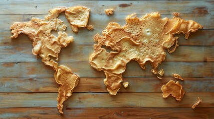 World map made of pancake. All continents of the sweet world