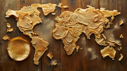 World map made of pancake. All continents of the sweet world