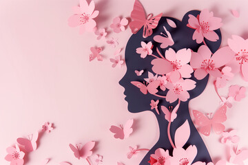 Pink Floral and Butterfly Silhouette for Women's Day Tribute 