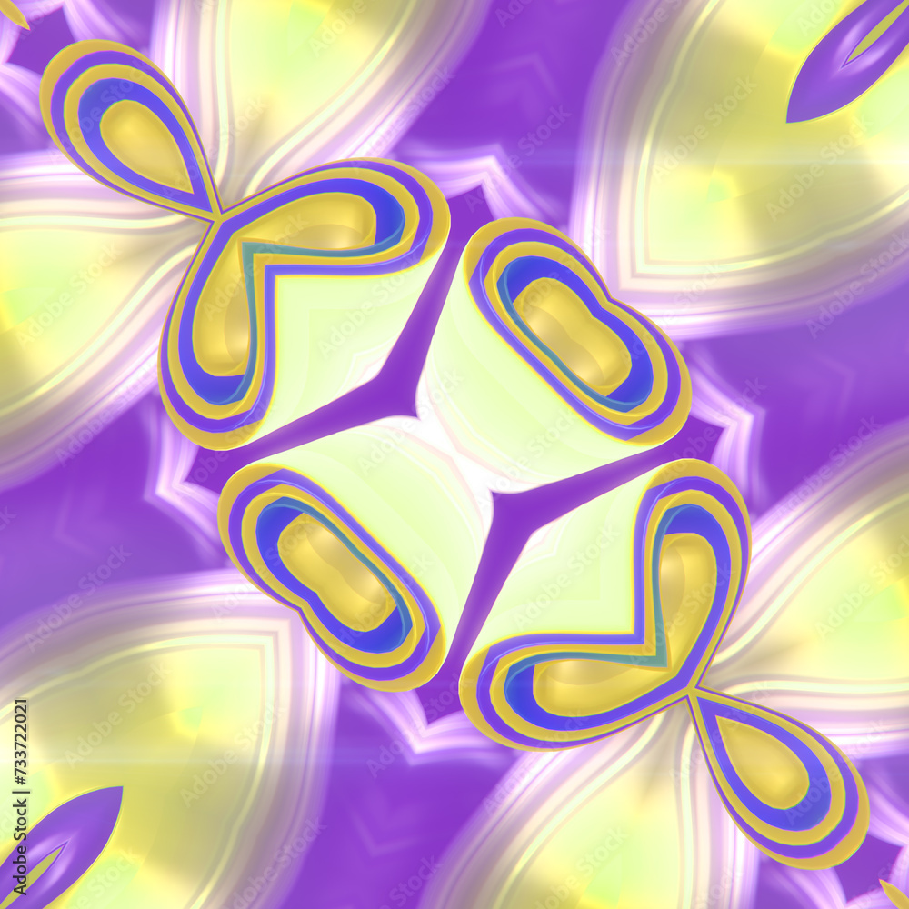 Poster Psychedelic wave pattern with trendy neon gradient. Symmetrical background. 3d rendering digital illustration