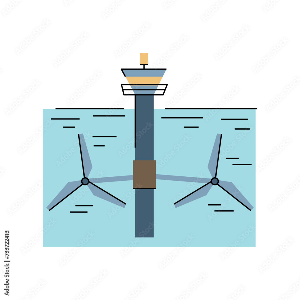 Poster tidal power station color line icon. alternative energy source.