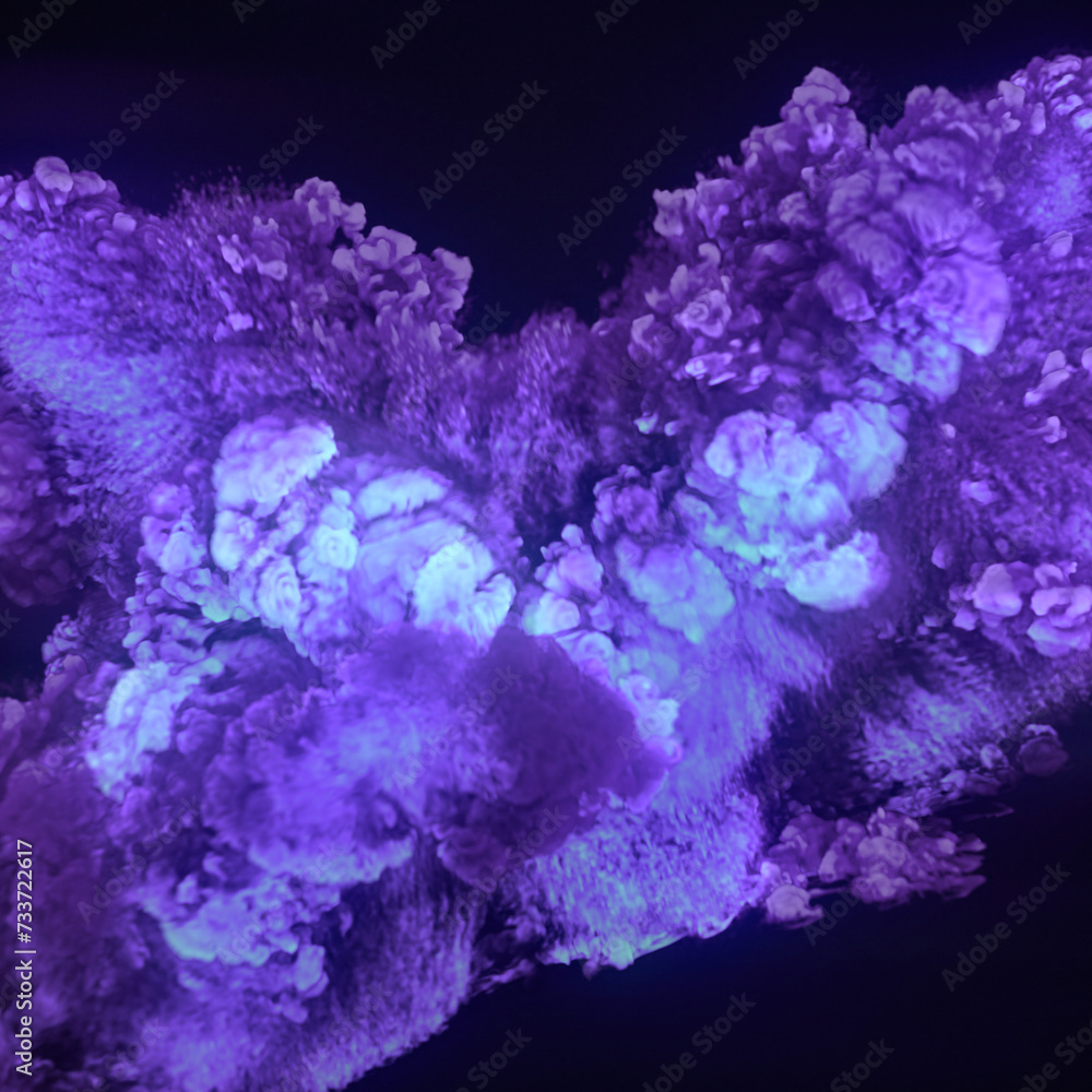 Poster Three-dimensional visualization of a chemical neon color explosion. 3d rendering digital illustration background
