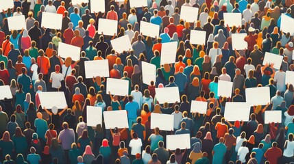 Illustration of a Roaring Protest. Massive Crowd with Blank Signs, Perfect as Background or Texture.