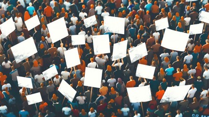 Illustration of a Roaring Protest. Massive Crowd with Blank Signs, Perfect as Background or Texture. - obrazy, fototapety, plakaty