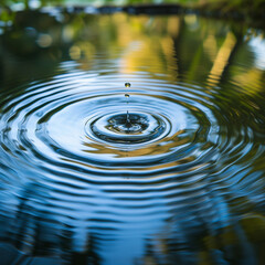 Purity in Motion: A Single Droplet Disturbs Calm Waters, Creating Ripples