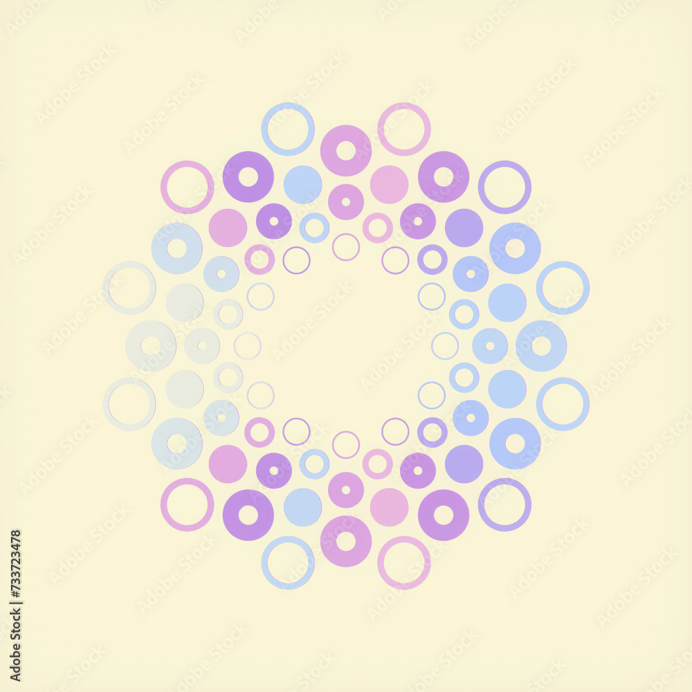 Poster Circular pattern of many neon circles. 3d rendering digital illustration