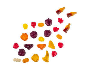 Assorted gummy candies, Juicy colorful jelly sweets. Gummy candies on transparent background