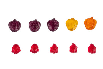Assorted gummy candies, Juicy colorful jelly sweets. Gummy candies on transparent background