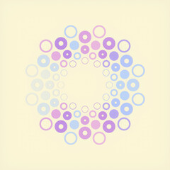 Circular pattern of many neon circles. 3d rendering digital illustration