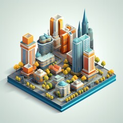 Isometric Metropolis Artwork 3D Iconic Representation