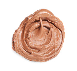 Sample of tasty nut butter isolated on white, top view