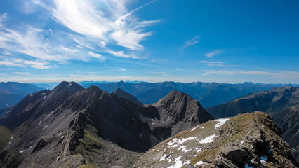Panoramic view of majestic mountain peaks of High Tauern seen from Feldseekopf, Carinthia Salzburg,...