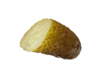 Piece of pickled cucumber isolated on white