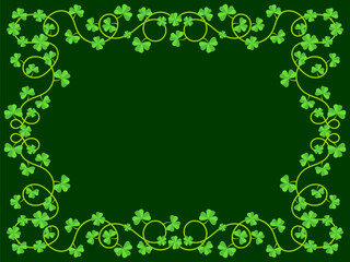 Clover leaf frame for St. Patrick's Day. Border with shamrocks with place for text. Irish holiday frame design for greeting cards, flyers and invitations. Vector illustration