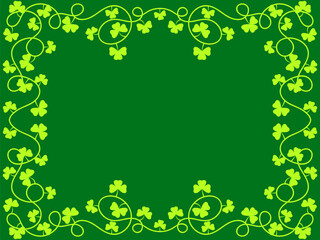 Clover leaf frame for St. Patrick's Day. Border with shamrocks with place for text. Irish holiday frame design for greeting cards, flyers and invitations. Vector illustration