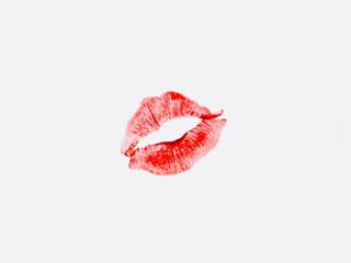 kiss red orange lip on white background isolated clipping path