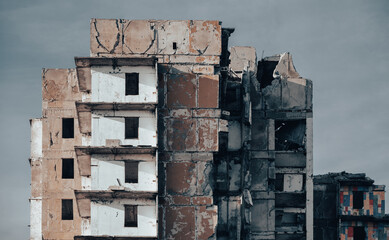 destroyed and burned houses in the city Russia Ukraine war