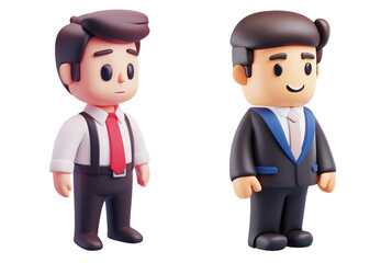3D Illustration of Business Characters in Formal Attire on White Background